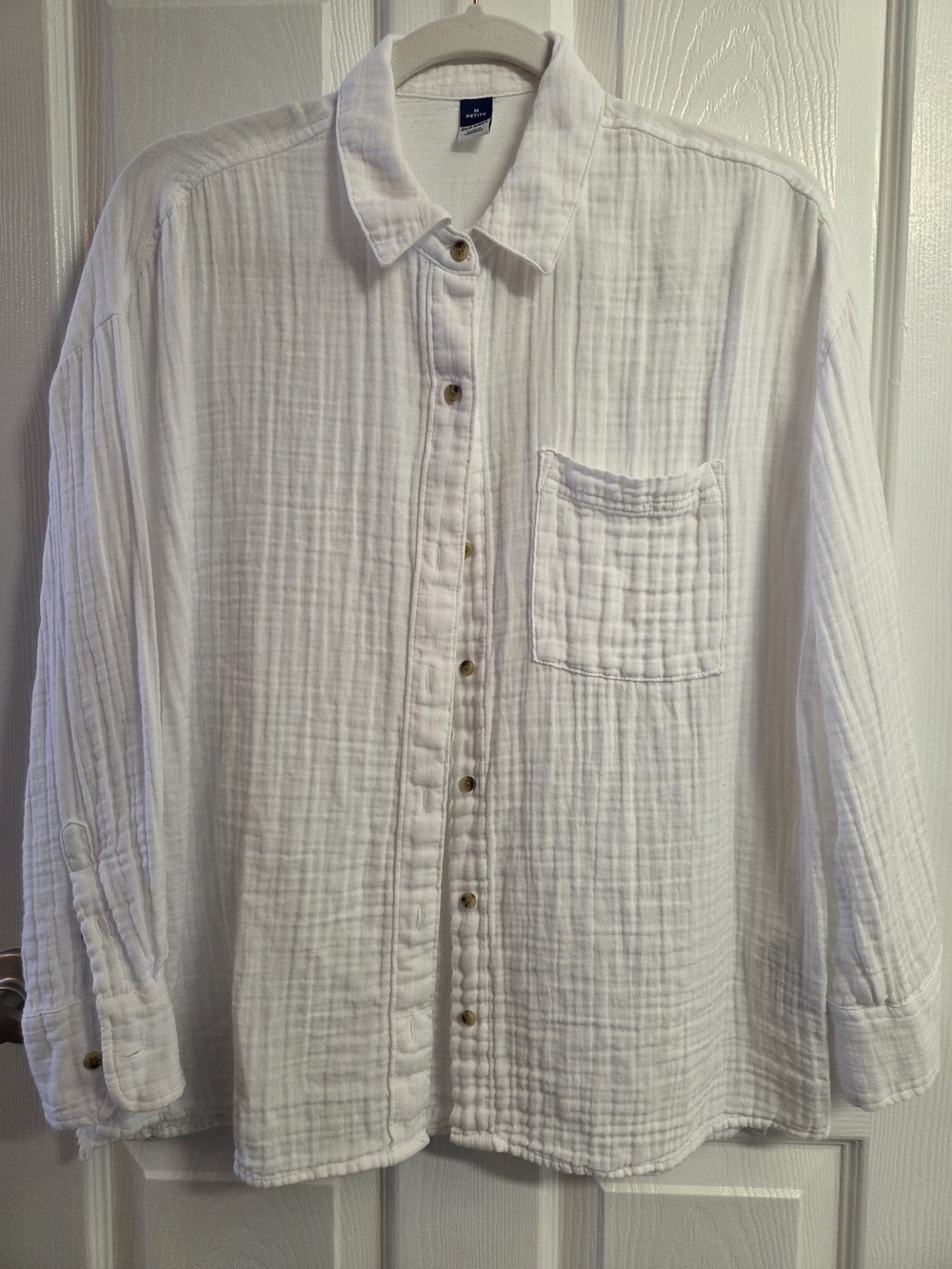 Old Navy White Gauze Button-Down Shirt with Brown Buttons